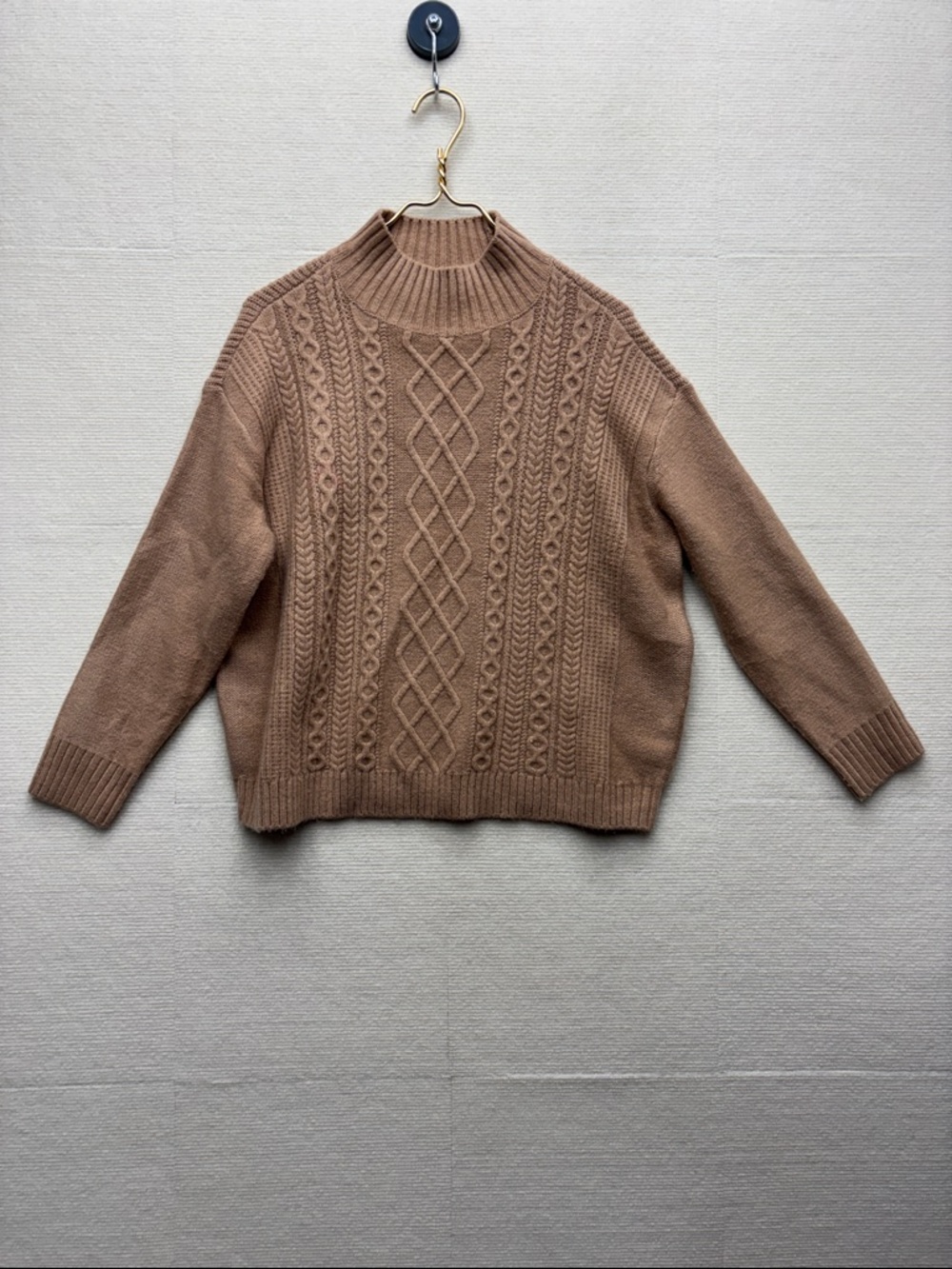 Loft | Mock Neck Cable Knit Sweater - Taupe SP small petite wool blend - Picture 2 of 7